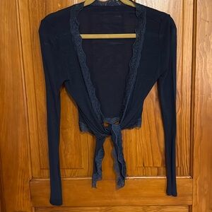 Navy Tie-Front Long Sleeve Crop Top size 2, made in Italy